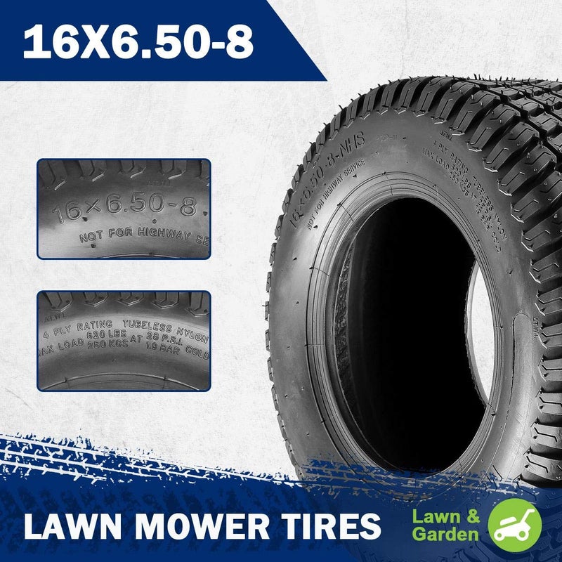 MaxAuto ماكس أوتو 2 قطعة 16x6.50-8 إطارات جزازة العشب للجرارات وحدائق الركوب، 4PR، بدون أنبوب - Image 2